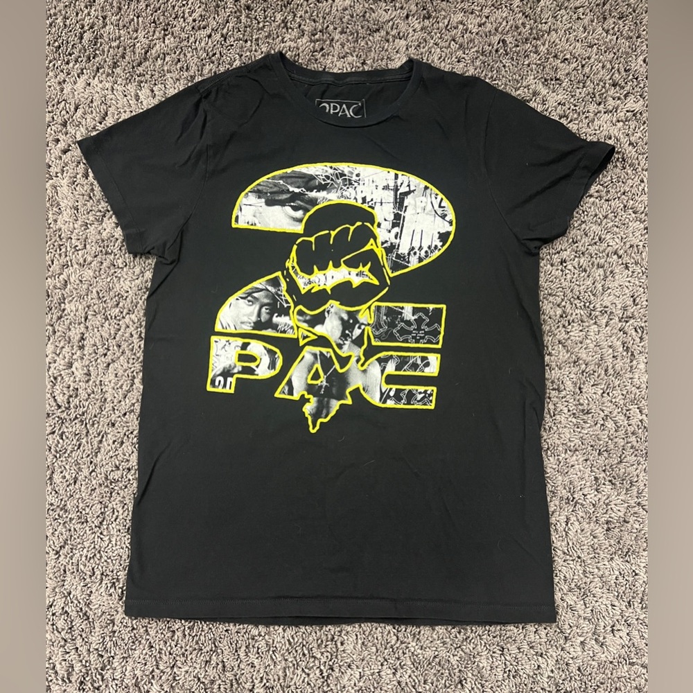 2Pac Tupac Shakur Fist Short Sleeve T-shirt Photo Logo Picture Black Sz Medium